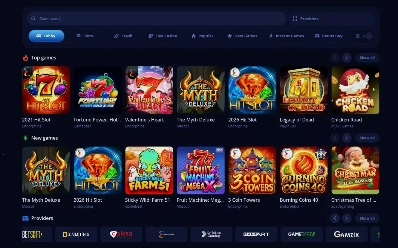 Игровой интерфейс онлайн казино 1го